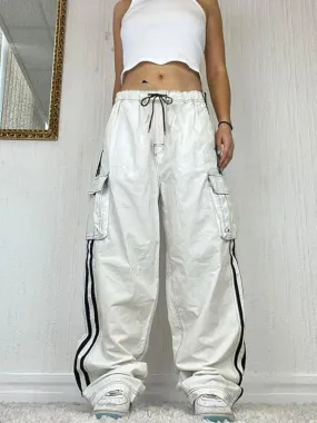 White Cargo Track Pants Women Wide Leg Oversized Streetwear Y2k Retro Pants