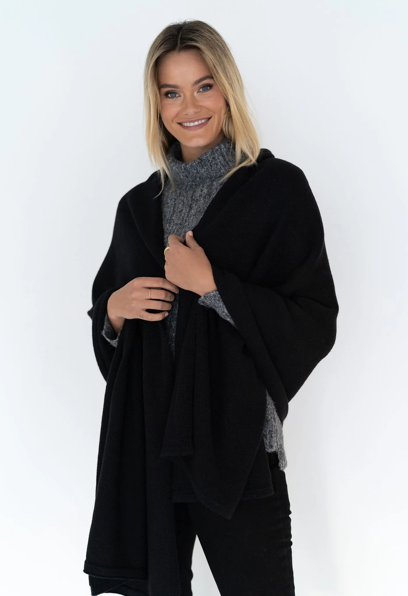 Wide Wrap Cotton Black Scarf