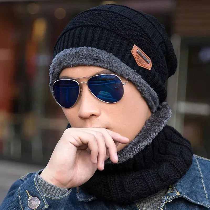 Winter Fleece Scarf Hats Thicken Plush Warm Beanies Wool Knit Caps Men Women Outdoor Cycling Ski Cold Protection Neck Mask Hat