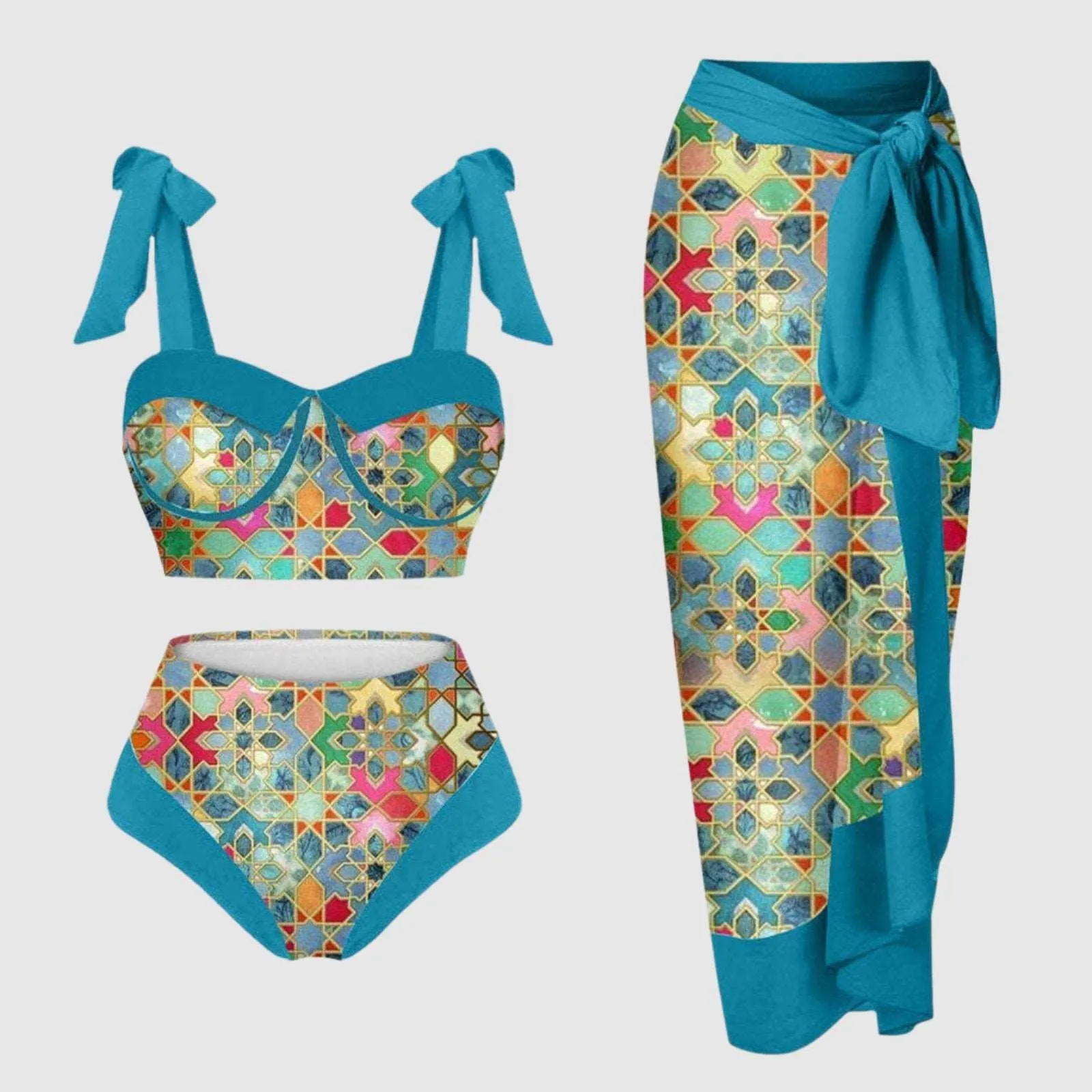 Women's Two-piece Swimsuit and Cover Scarf Set