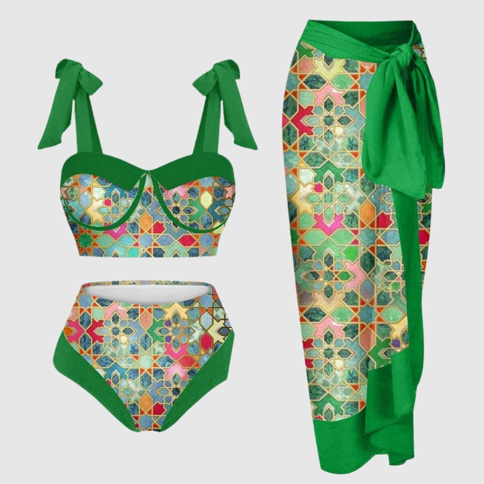 Women's Two-piece Swimsuit and Cover Scarf Set