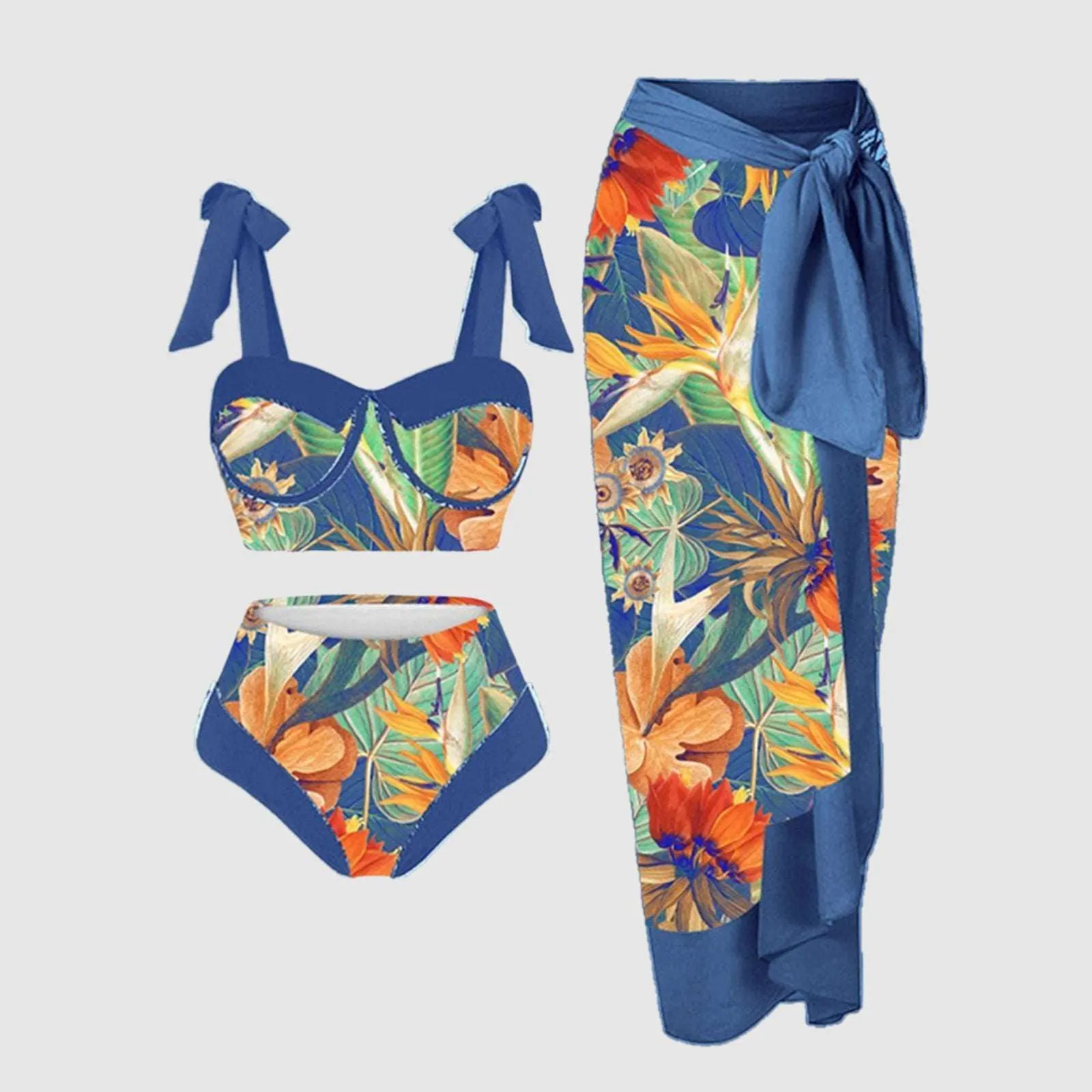 Women's Two-piece Swimsuit and Cover Scarf Set