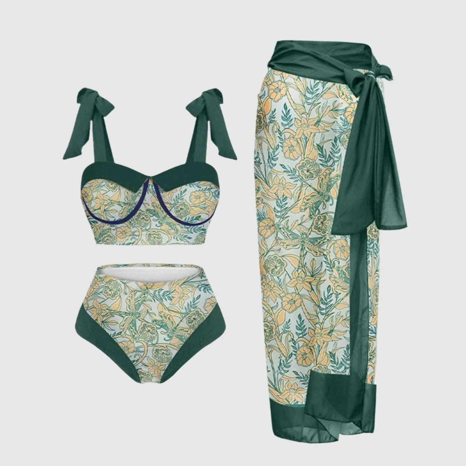 Women's Two-piece Swimsuit and Cover Scarf Set