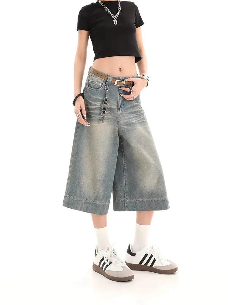 Y2K Retro Streetwear Baggy Wide Leg Cropped Denim Jeans