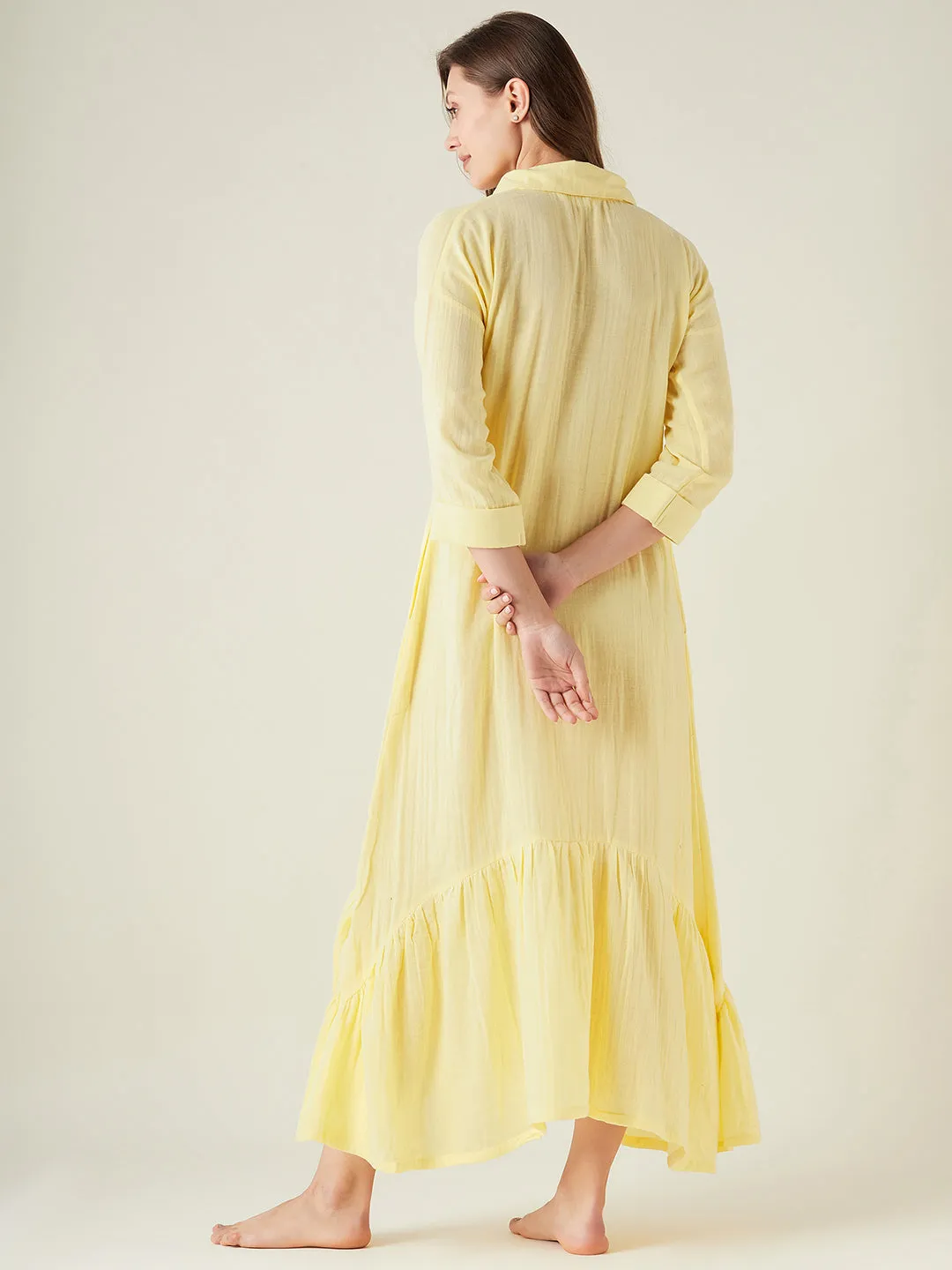 Yellow cotton shirt style lounge dress