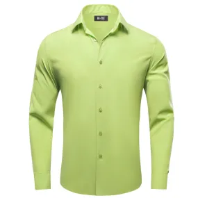 Yellow Green Solid Four-way Stretch Fabric Men's Long Sleeve Shirt