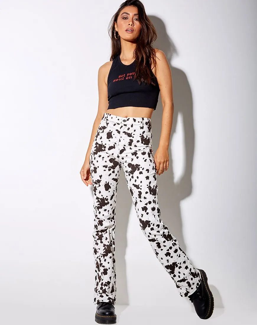 Zoven Flare Trouser in Mini Cow Black and White