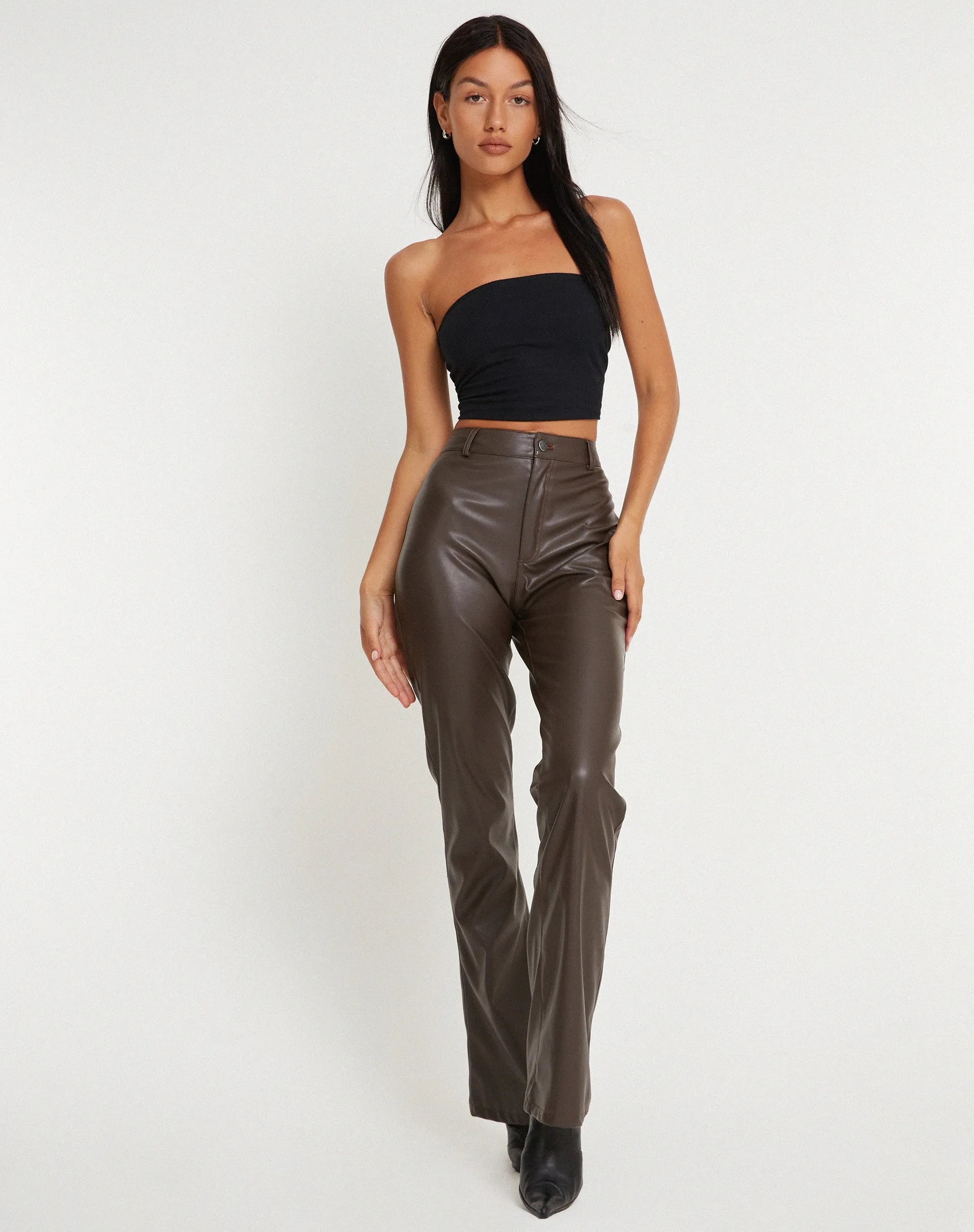 Zoven Trouser in Pu Dark Chocolate