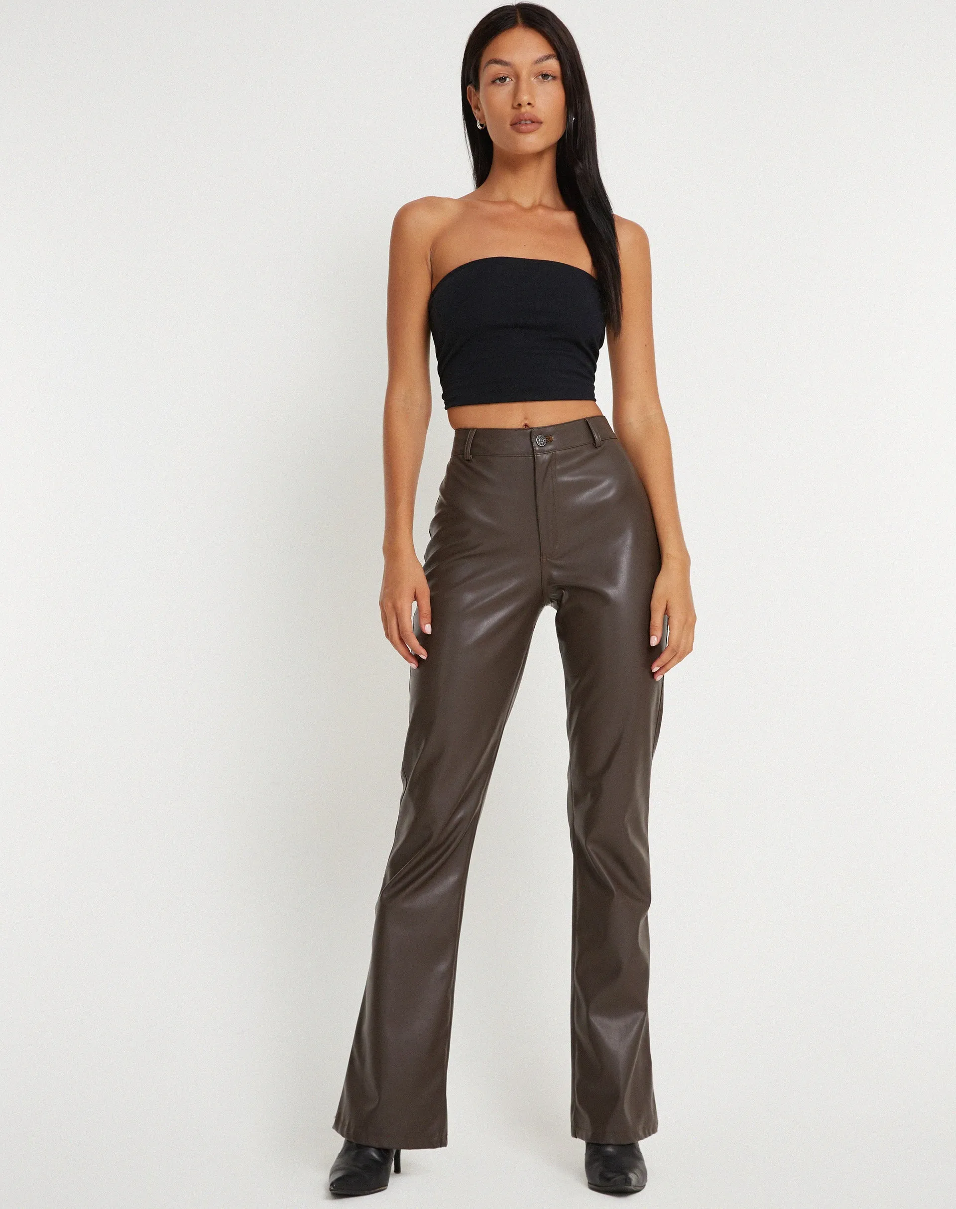 Zoven Trouser in Pu Dark Chocolate